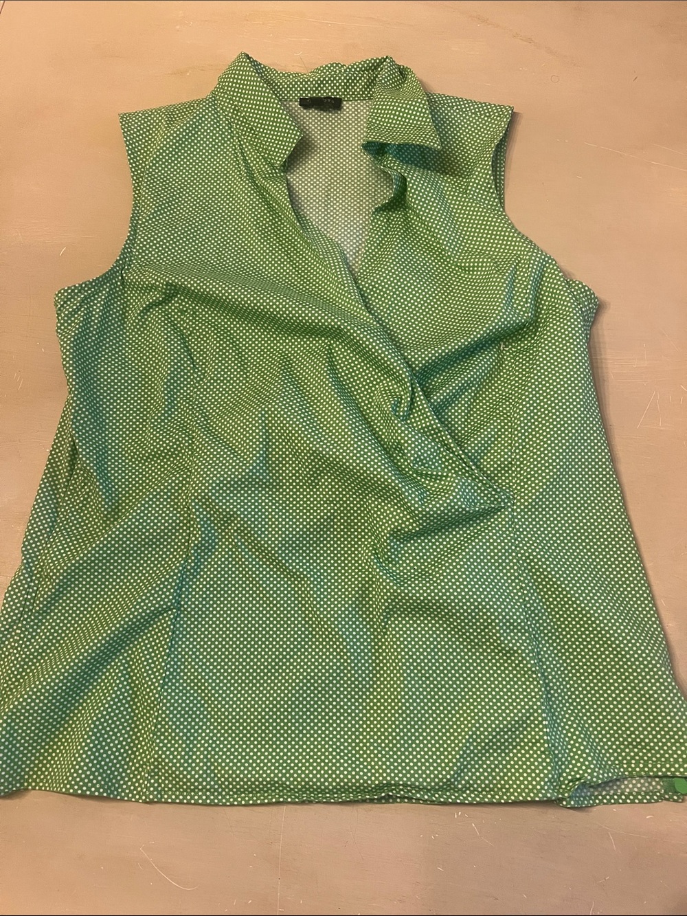 Talbots Green Polka Dot Sleeveless Collared Shell